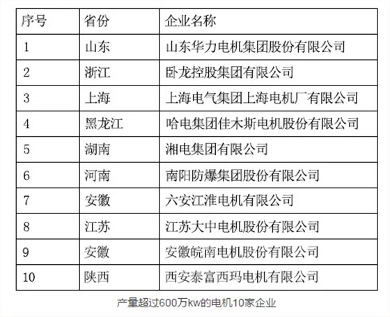 產量超過600萬kw的電機10家企業